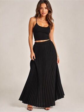 Black Pleated Maxi Skirt - Women